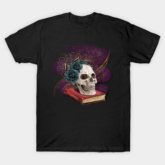 Skull and blue roses T-Shirt by Don’t Care Co